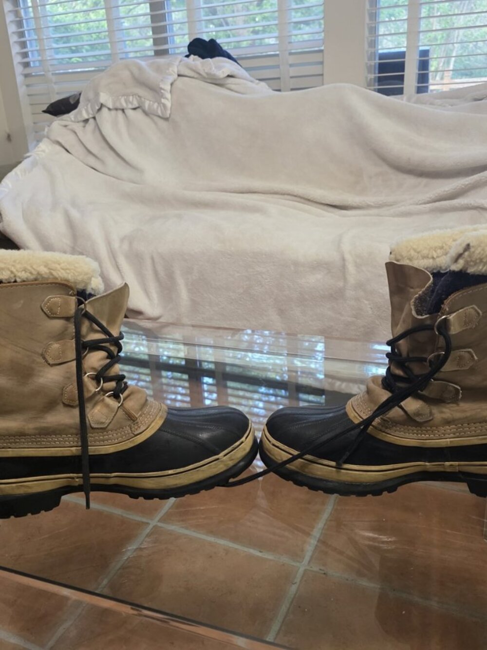 Vintage Sorel Caribou Men's Tan Leather Boots Size 12